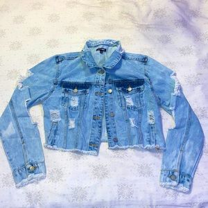distressed, cropped, denim Fashionova jacket